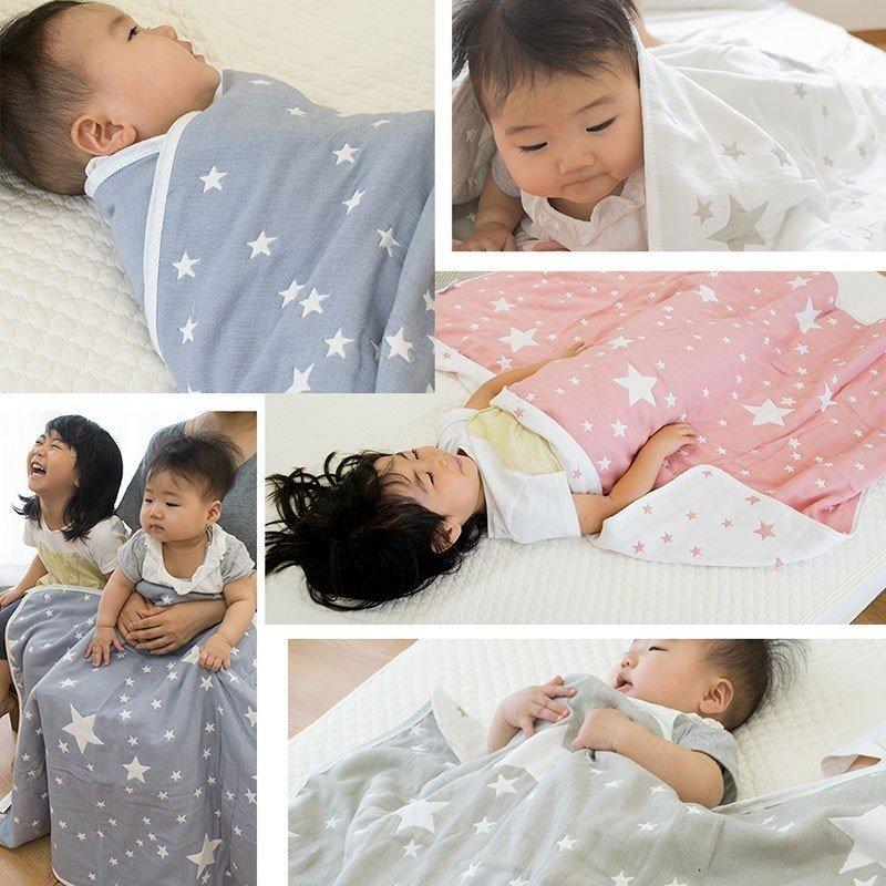 ガーゼケット 85×115cm スター柄/ことり柄 綿100％ 6重ガーゼ