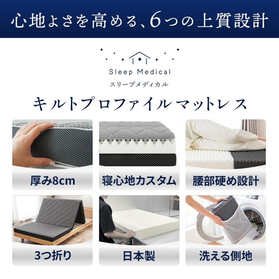 高反発マットレス ダブル 日本製 自社製造 三つ折り 凹凸プロファイル