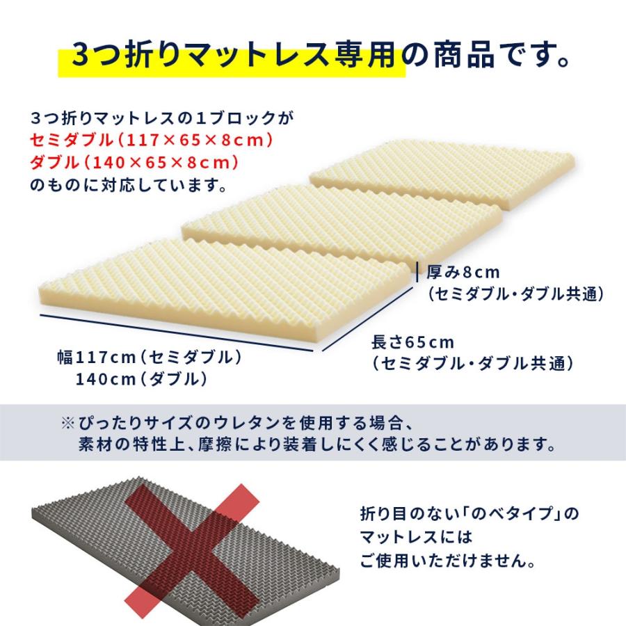 訳あり スペアカバー セミダブル ダブル 3つ折りマットレス用 替え側 