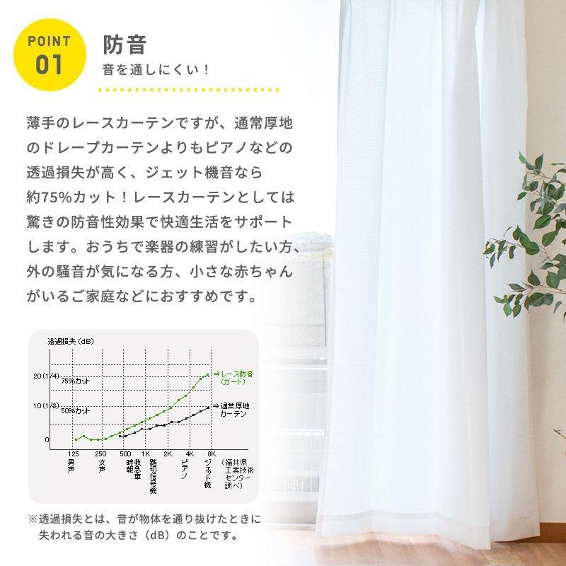 遮像レースカーテン 幅100×丈176cm 2枚組 遮熱 断熱 UVカット 防音