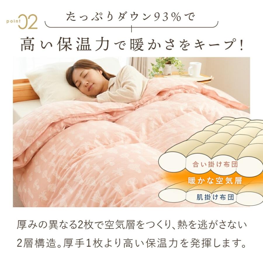 【オールシーズン 】2枚合せ ダウン羽毛布団 シングル 日本製 羽毛布団 シングル ホワイトダウン93％ 0.25kg＋0.7kg 2枚合わせ 日本