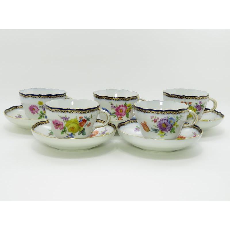 超お買い得 マイセン カップ ソーサー Aカンテ 1級品 最高級 5客セット ブルー コバルト 金彩 五つ花 C S コーヒー ティーカップ Lncci La