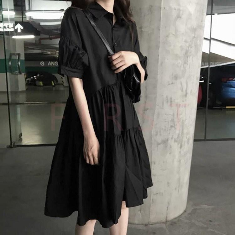 シャツワンピース レディース 40代 キレイめ 膝丈ワンピース 春夏 半袖ワンピース 黒フレアスカート シャツワンピ オシャレ 韓国風 ゆったり 大人可愛い30代 a Moulinshop 通販 Yahoo ショッピング