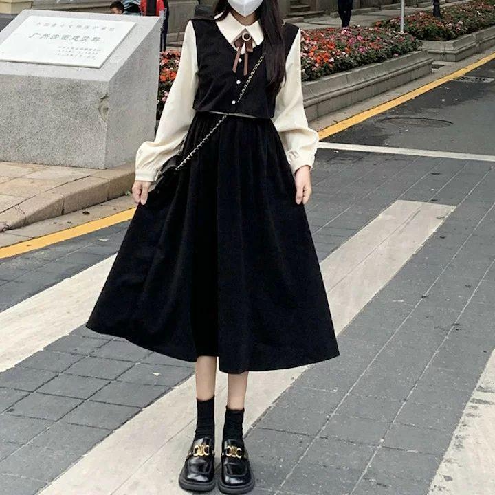 中学生 高校生 ファッション レイヤード風 ワンピース 10代 ティーン 韓国 おしゃれ レディース 秋春 長袖 ワンピース 2429mt Moulin直販 ヤフーショップ 通販 Yahoo ショッピング