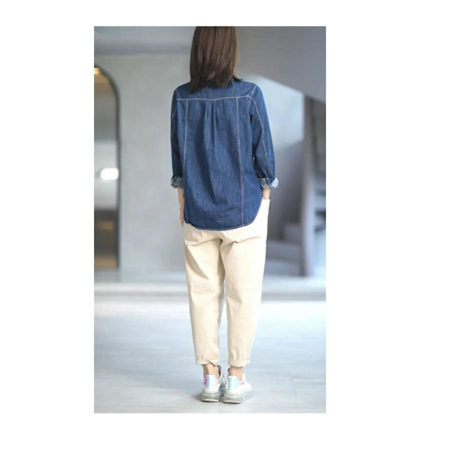 デニムシャツ レディース シャツブラウス デニム シャツ ブラウス 長袖デニムシャツ トップス 羽織り 重ね着 無地 着回し 秋 カジュアル 長袖シャツ 綿 体型カ 夏セール開催中 Max80 Off