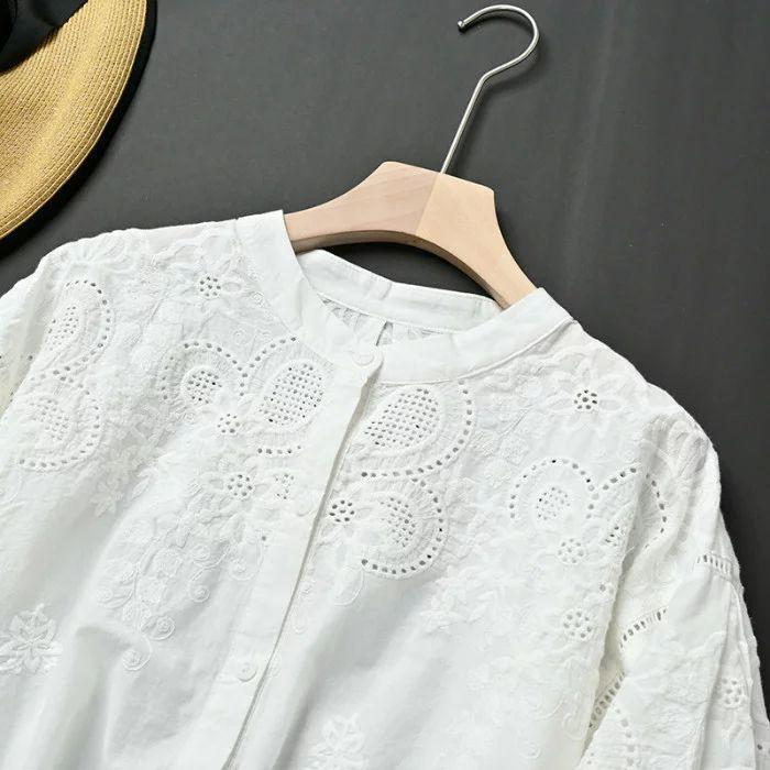 白 シャツ レディース 半袖 白 ブラウス 刺繍 花柄 シャツ 春 秋 夏 ブラウス 上品 トップス 五分袖 ゆったり オシャレ 韓国風 大人 カジュアル 体型カバー ビ :M220517264527:Moulin直販 ヤフーショップ 通販 ブラウス レディース スタンドカラー 花柄 刺繍 半袖 透け感 コットン100% 薄手 フラワー 刺繍ブラウス 白シャツ 白ブラウス 大人 おしゃれ 上品 白 ホワイト ブルー 夏 春 秋 大きいサイズ 送料無料