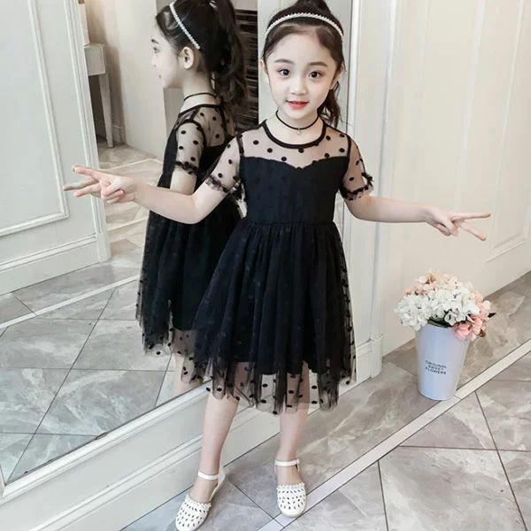 韓国子供服 フォーマル 結婚式 ワンピース 女の子 夏服 レース 夏 ドット柄 プリンセス パーティー 発表