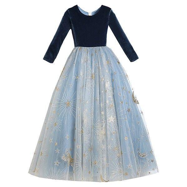 キッズ ドレス ピアノ 発表会 結婚式 ワンピース 女の子 子供 袖あり プリンセスライン 110 120 130 140 150 ロング イベント 演奏会 中学生 上品 エレガント ク ドレス キッズ ベビー 子ども服