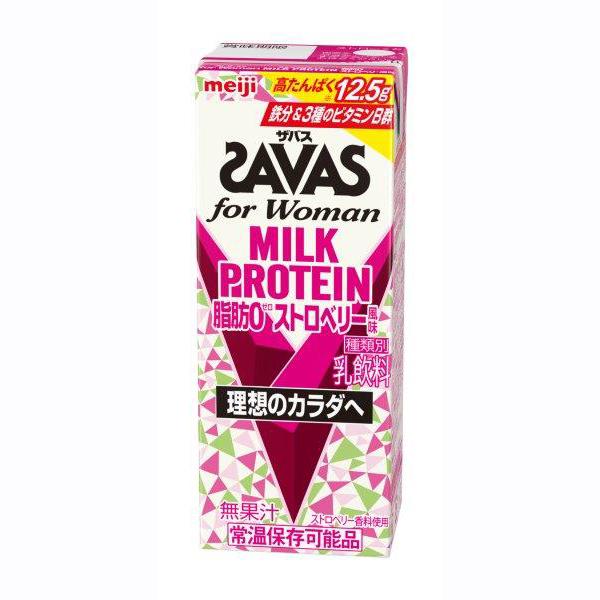 明治 SAVAS for Woman MILK PROTEIN 脂肪0 savas ミルクプロテイン ストロベリー風味 200ml×24本入り プロテイン飲料 ザバス プロテインドリンク あすつく