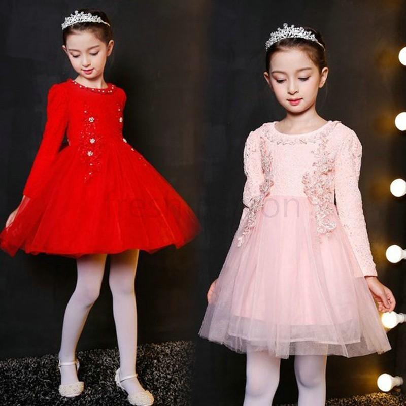 ネット売り 子供ドレス レース付き 膝丈 可愛い 長袖 フォーマル チュールドレス キッズ 女の子 子供服 ピアノ発表会 結婚式 入園式 子供服 全３色 純正オンライン Ssl Daikyogo Or Jp
