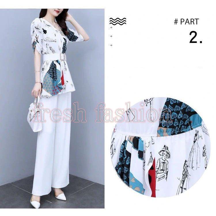セットアップ レディース 夏 カジュアル コーデ 40代 トップス 半袖 Tシャツ チュニック シフォン 花柄 ワイドパンツ 大きいサイズ おしゃれ 着痩せ 通勤 上品 大特価放出