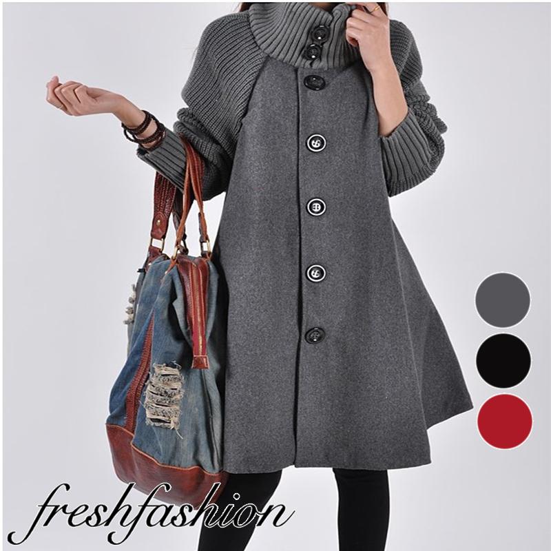 別倉庫からの配送 ゆったり オシャレ トレンチコート ニット チェスターコート ロング丈 アウター ハイネック マントコート レディース コート 着痩せ 40代 30代 秋冬 ケープ ポンチョ マント カラー レッド