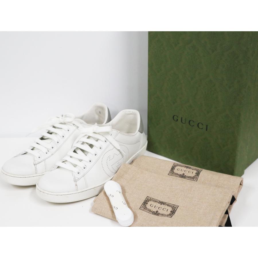 正規品:GUCCI ホワイトレザー スニーカーメンズ靴ドライビングシューズ