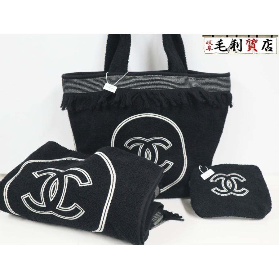 シャネル CHANEL ビッグココマーク フリンジ ビーチバッグ ブラック 3 