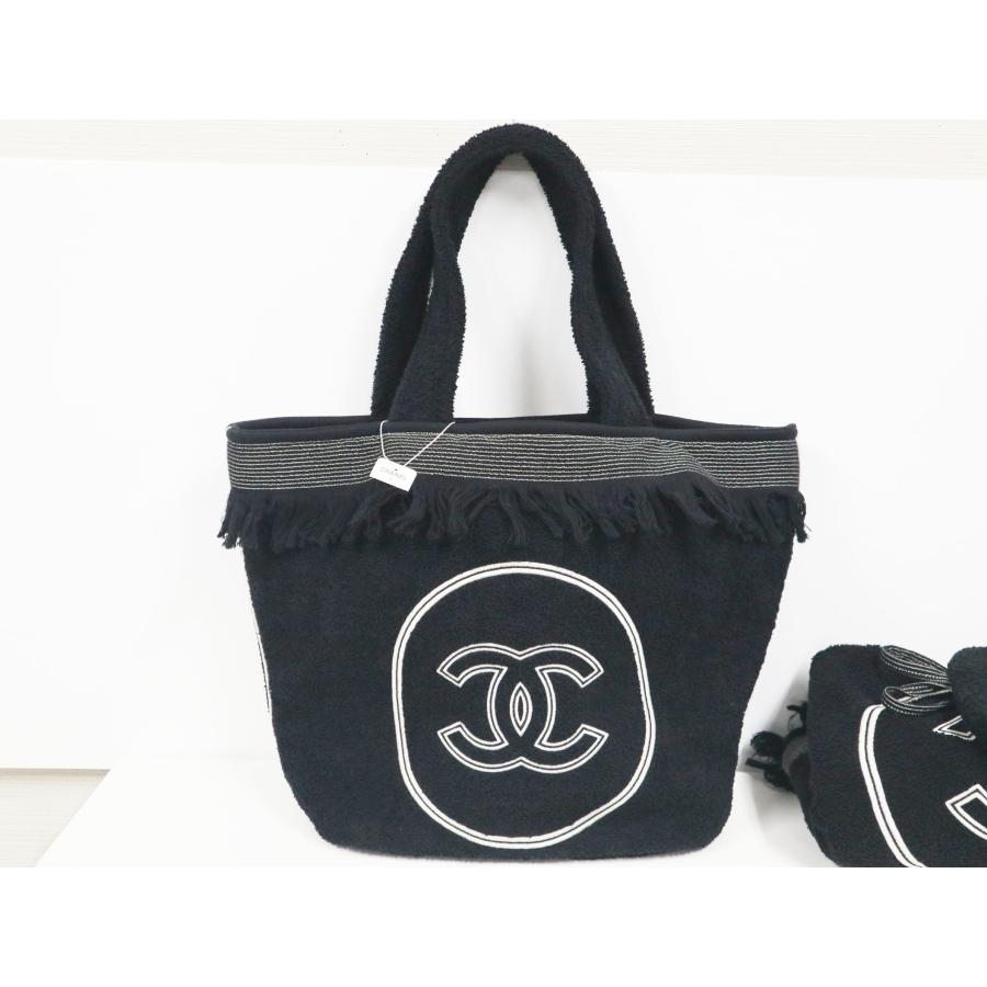 シャネル CHANEL ビッグココマーク フリンジ ビーチバッグ ブラック 3  