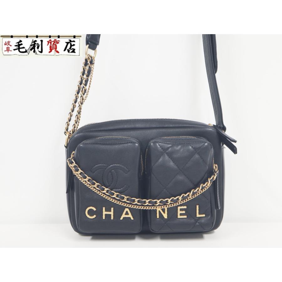シャネル CHANEL カメラバッグ プレート チェーン ロゴ ショルダーバッグ カーフスキン AS2923 ブラック レディース バッグ