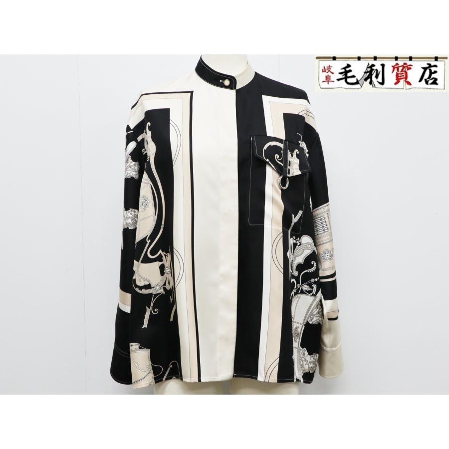 HERMES エルメス エクスリブリス シルク シャツ メタルリング 3E0607D7  