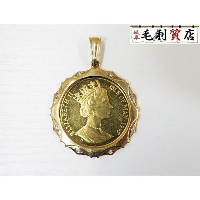ペンダント K24 K18 コイン エリザベスII マン島キャット 金貨 1/2 OZ