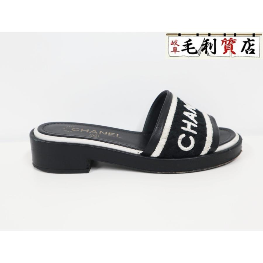 シャネル CHANEL G36557 ラムスキン キャンバス ロゴ フラット サンダル ブラック サイズ35 靴 CHANEL（シャネル） CHANEL G36557 ラムスキン キャンバス ロゴ