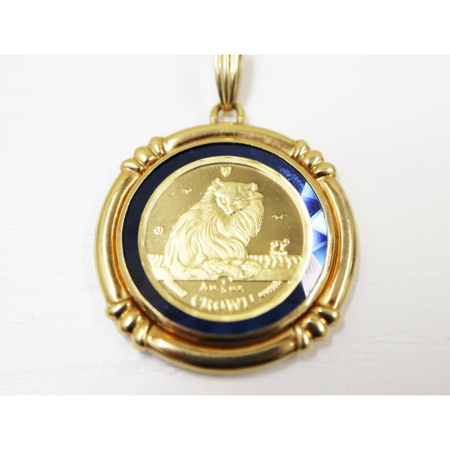 ペンダント K24/K18 コイン エリザベス2世 マン島キャット 金貨 1/5 OZ