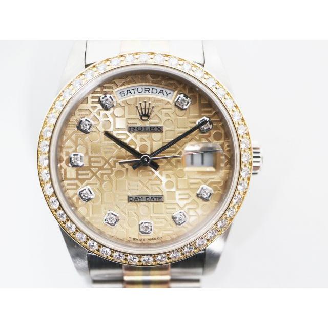 ロレックスROLEXステンレス/18k金自動巻き メンズ 美品 ROLEX（ロレックス） デイデイト 18349BIC ベゼルダイヤ ゴールドCOM