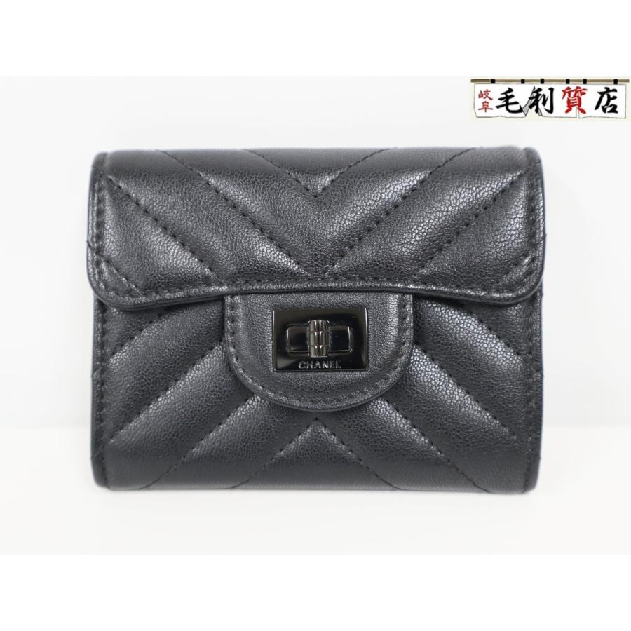CHANEL シャネル 2.55 Vステッチ コインケース カーフスキン ブラック 