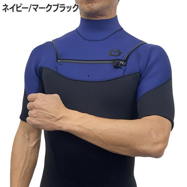 BeWET バーガンディ/ブルー ショートスリーブウェットスーツML ビーウェット スプリング 26 BEWET KING LIMITED J-FLAP X 3/2mm HCP