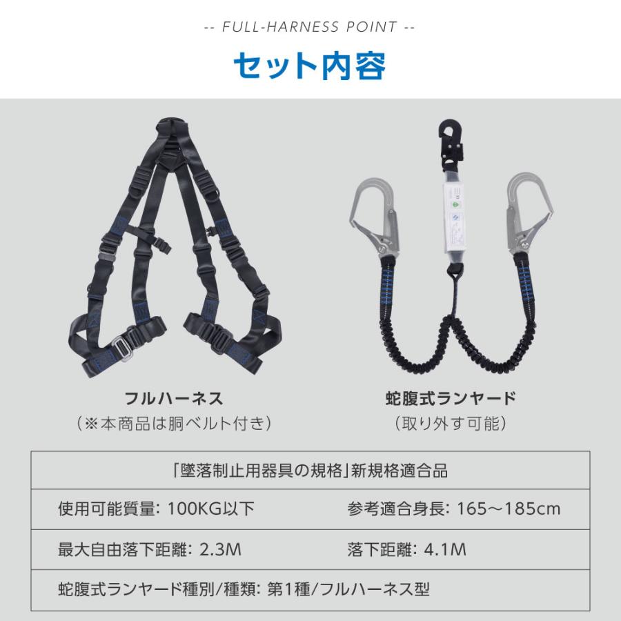 フルハーネス型ダブルランヤード　新規格対応 フルハーネス 安全帯 セット ランヤード 墜落制止用器具 2022 新規格