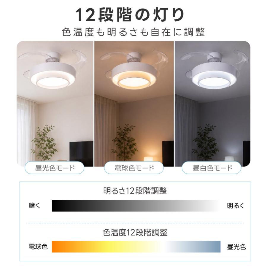 シーリングファン シーリングライト ファン付 照明 led 電気 10畳 LEDシーリングライト 扇風機  リモコン 調光 調色 和室 洋室 空気循環 静音 ledcl-dp10-fwh_10
