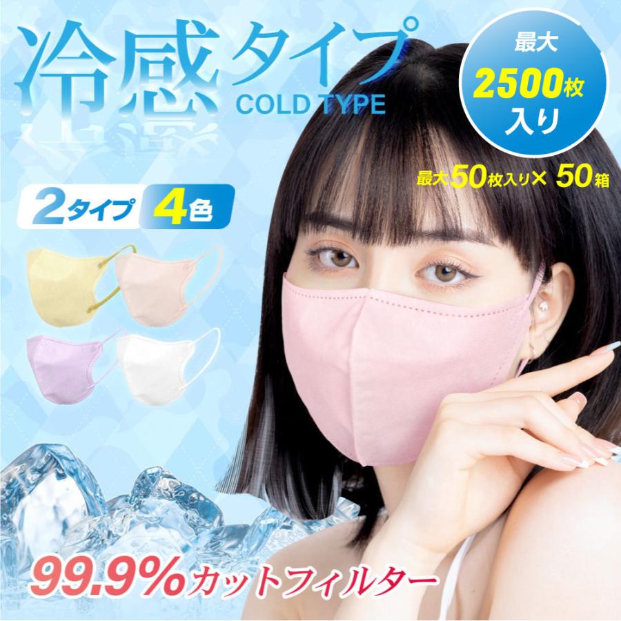 ひんやりマスク 冷感 立体マスク 3層構造 マスク 立体 不織布マスク チークマスク カラーマスク くちばし型 メガネが曇りにくい 人気 送料無料 mkc-50set