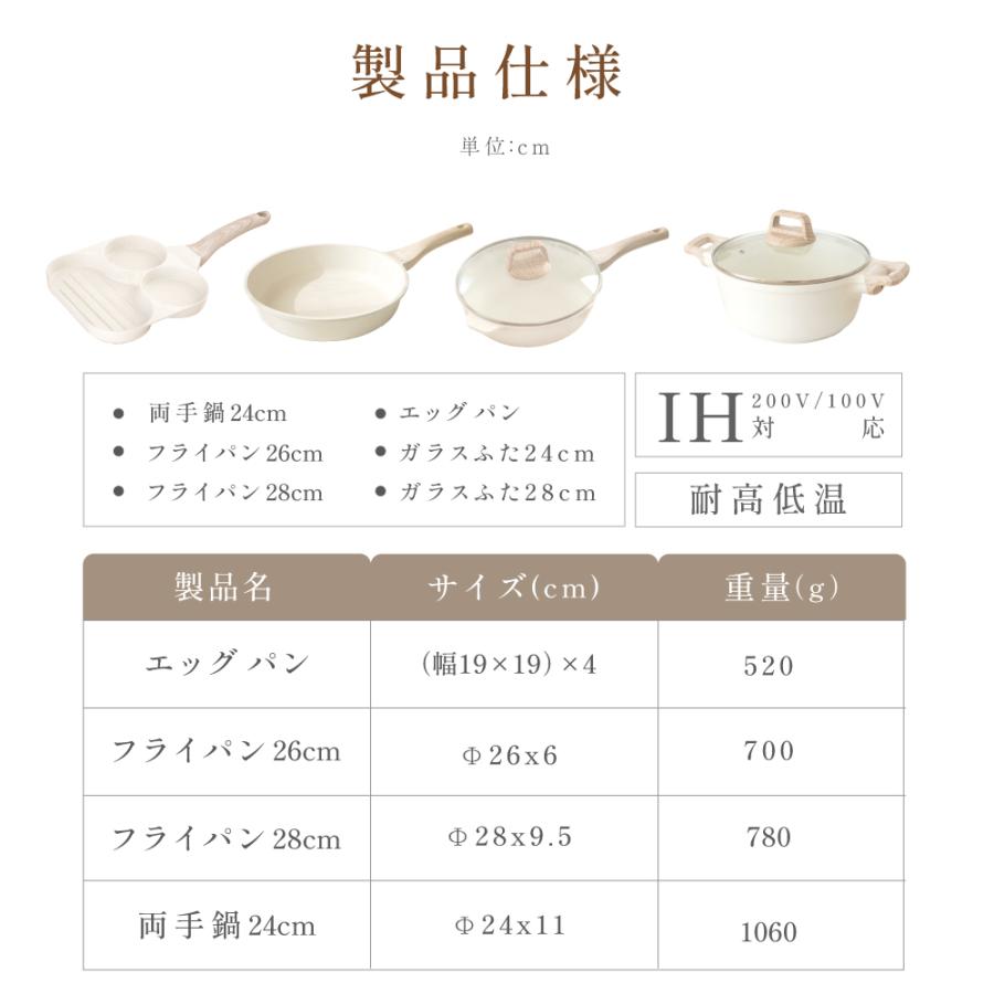 フライパン セット ih 6点 IH〜ガス火対応 ソースパン 仕切り付き 目玉焼き 蓋付き 簡単調理 蓋 鍋 軽い キッチン用品 調理器具 手入れ簡単 passo-fset6｜movementstore｜09