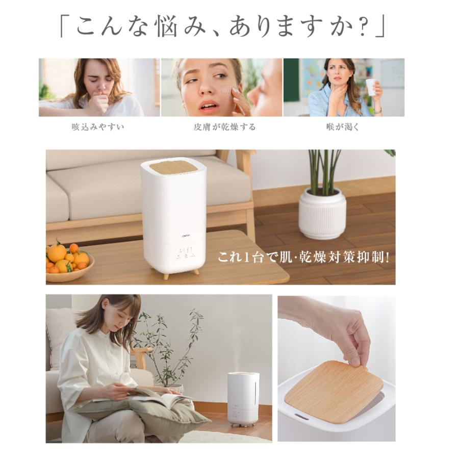 卓上 ハイブリッド加湿器 加熱式 超音波 UVライト 除菌 大容量4L 上部