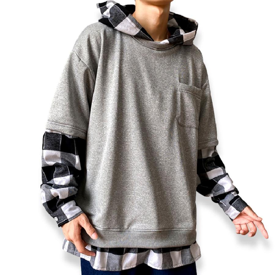 パーカー メンズ 40代 30代 代 男女兼用 ペアルック 長袖 フェイクレイヤード チェックプルオーバー かわいい アメカジ フード Men Pk0011 Men Pk0011 Mowmow G 通販 Yahoo ショッピング