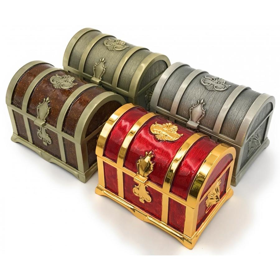 まるで海賊の宝箱 中サイズ 赤色 レトロな鍵と水晶ダイヤ3種付き アンティーク 宝石箱 ジュエリーボックス 小物入れ プレゼント ドラクエ