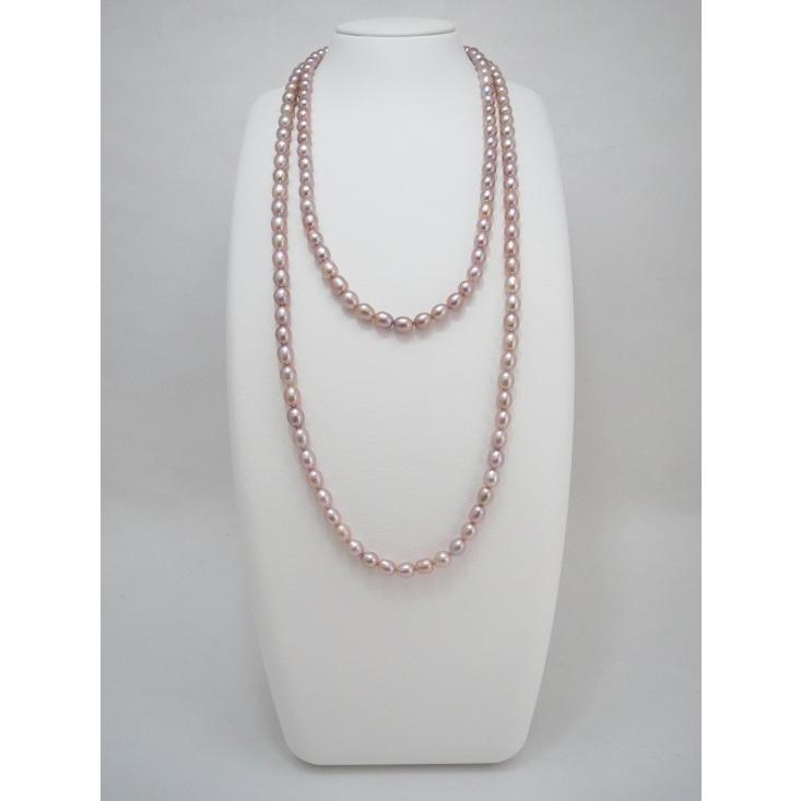 艶やかな希少天然パープル色、SV淡水パールオーバルロングネックレス