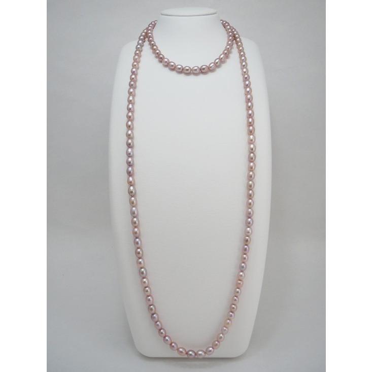 艶やかな希少天然パープル色、SV淡水パールオーバルロングネックレス