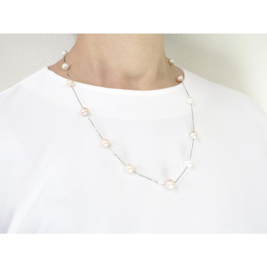 淡水真珠ステーションネックレス 約7.0-9.5mm ラウンド〜セミラウンド  