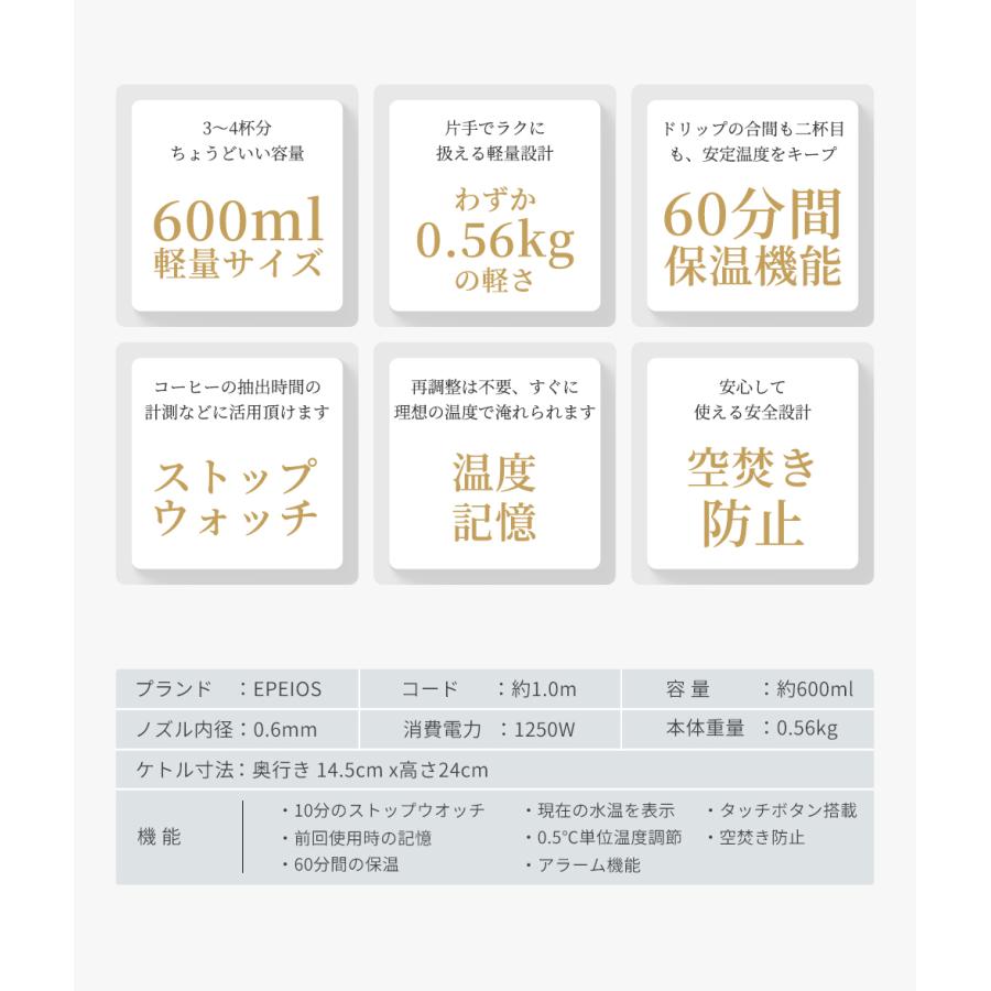 EPEIOS（エペイオス） 電気ケトル 熱感応変色ケトル ドリップケトル