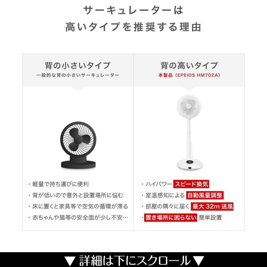 サーキュレーター 扇風機 アロマ DC 省エネ 静音 除菌 除湿 換気 循環 360°首振り タイマー リモコン おしゃれ 2年保証 Epeios エペイオス｜mpowjapanshop｜14