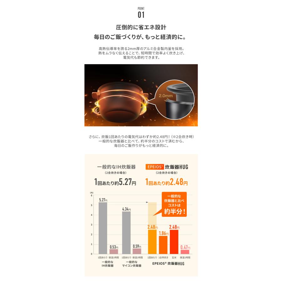 EPEIOS（エペイオス） 炊飯器 3合 4合炊き 一人暮らし 二人暮らし 早