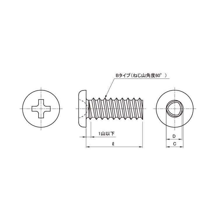 ＃０−１（＋）Ｂタイナベ　表面処理(三価ブラック（黒）)　規格(1.6X5.0)　入数(10000)