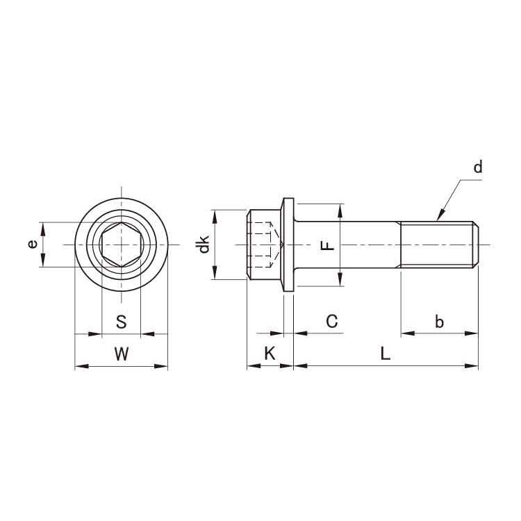 フランジソケット　表面処理(BC（六価黒クロメート）)　規格(6X30)　入数(300)