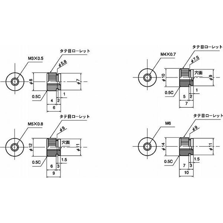 ＥＣＯ−ＢＳローレットナット　表面処理(ニッケル鍍金（装飾）　材質(黄銅)　規格(M3)　入数(1200)