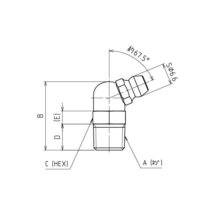 ＢＳ　グリスニップル（Ｂ　表面処理(ニッケル鍍金（装飾）　材質(黄銅)　規格(1　4PT)　入数(100)