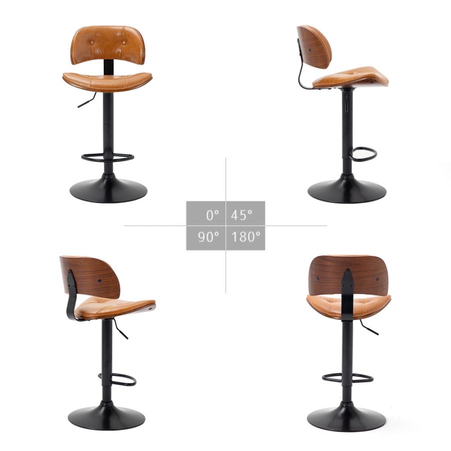 カウンターチェア 背もたれ 木製 北欧 曲げ木 回転 昇降式 いす pu