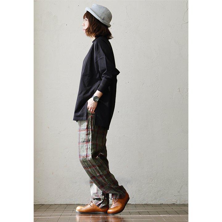 PATY パンツ ストレート ワイド メンズ マドラスチェック 総柄 麻100