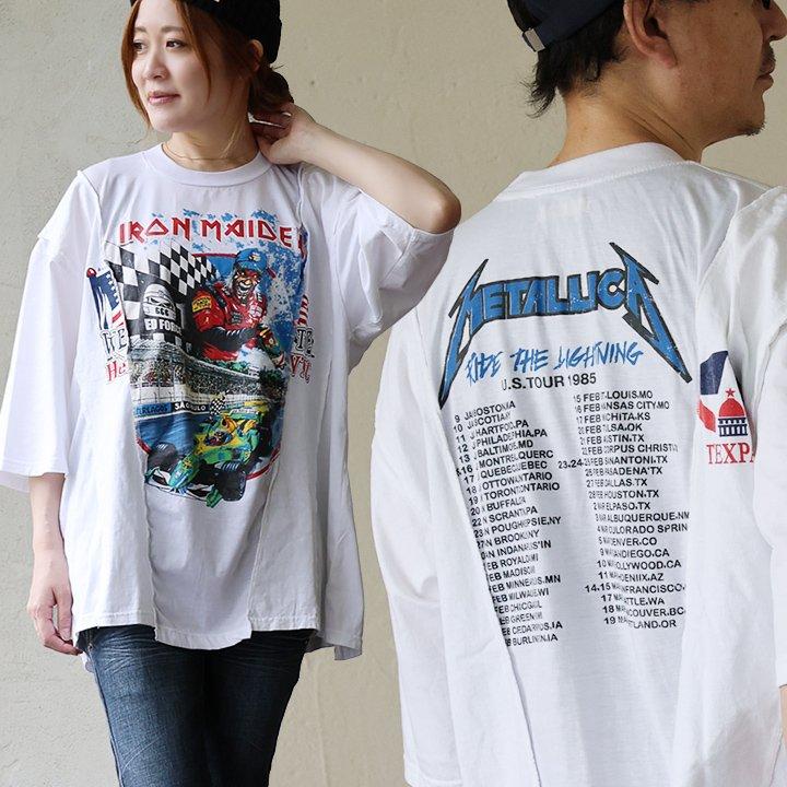 PATY Tシャツ 5分袖 クルーネック メンズ バンドT クレイジー 切り替え