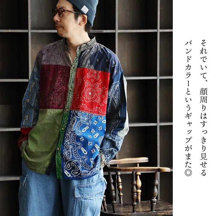 PATY シャツ 長袖 バンドカラー メンズ バンダナ柄 総柄 リメイク 古着
