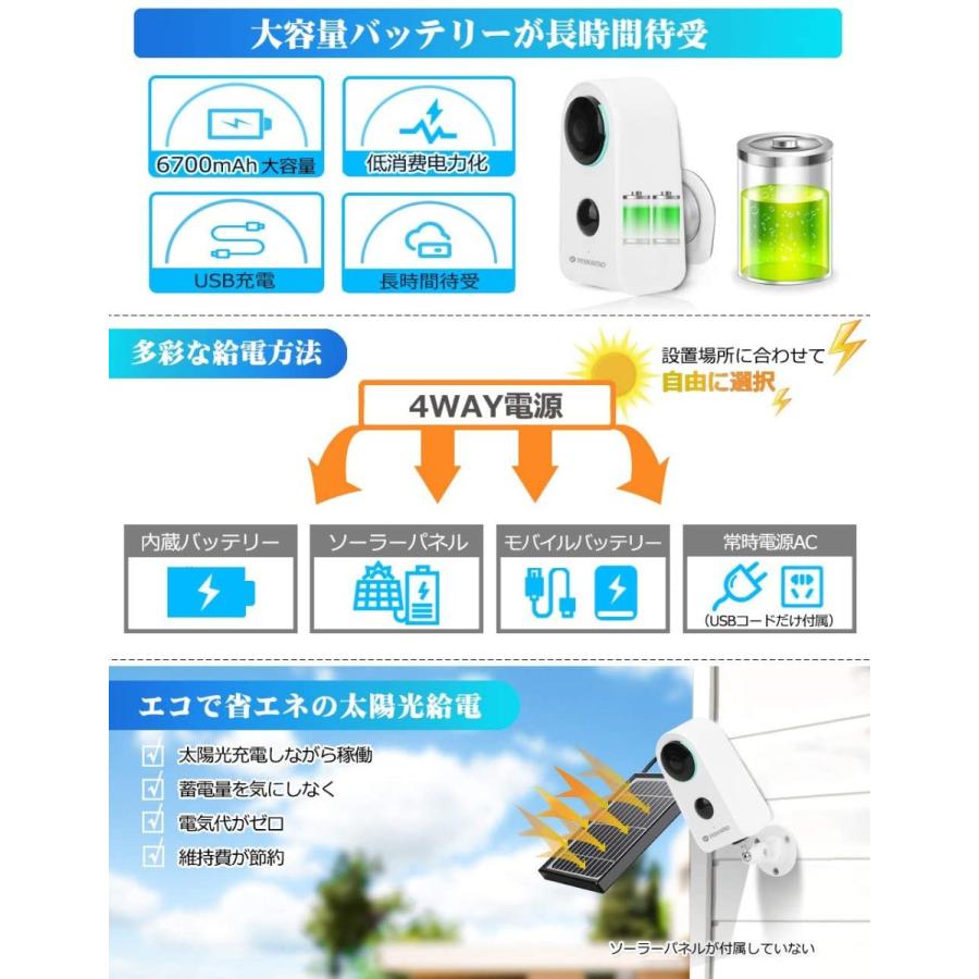 100 本物保証 完全無線 超広角 Yeskamo 防犯カメラ 屋外 Wifi 電池式 6700mah充電池内蔵 太陽光給電可能 1080p 0万画素 録 100 本物保証 Studiostodulky Cz