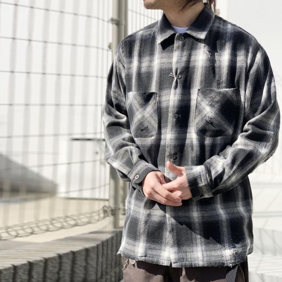 ダンリバー DAN RIVER オンブレチェックシャツ ネルシャツ WORN-OUT